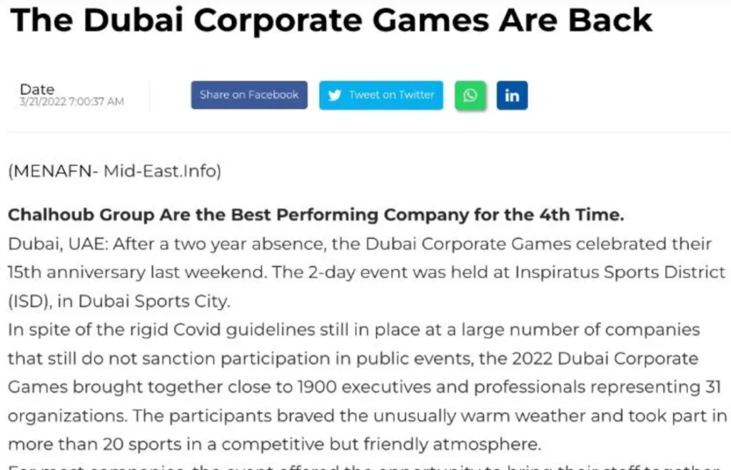 The Dubai Corporate Games Are Back