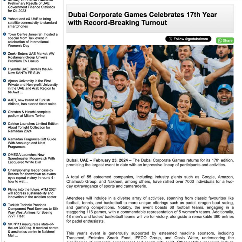Dubai Corporate Games Celebrates 17 year with record breaking turnout